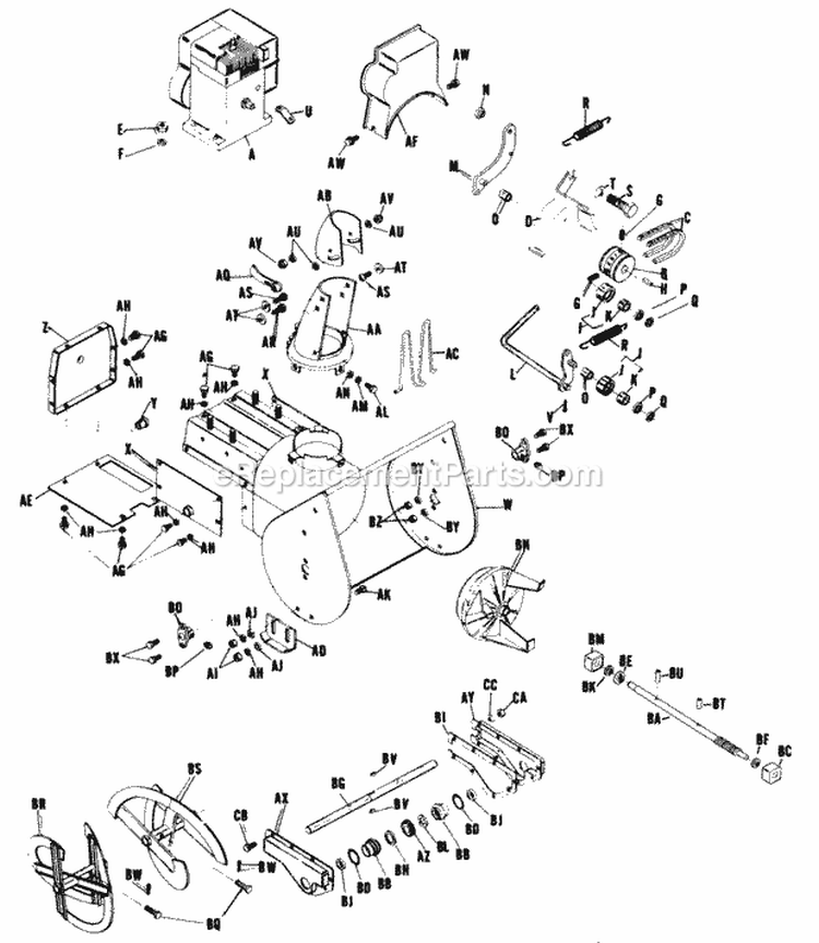 Snow Thrower Diagram and Parts List for 1840A 300000001-399999999 - 1973 Lawn Boy Snow Blower